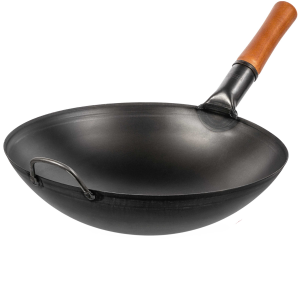 36cm Wok en Acier au Carbone Noir (Fond Rond, Pré-Assaisonnés)