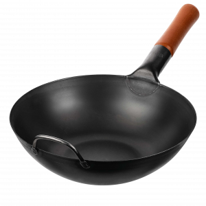 30cm Wok en Acier au Carbone Noir (Fond Plat, Pré-Assaisonnés)