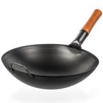 Small Yosukata 36cm Wok en Acier au Carbone Noir (Fond Rond, Pré-Assaisonnés)