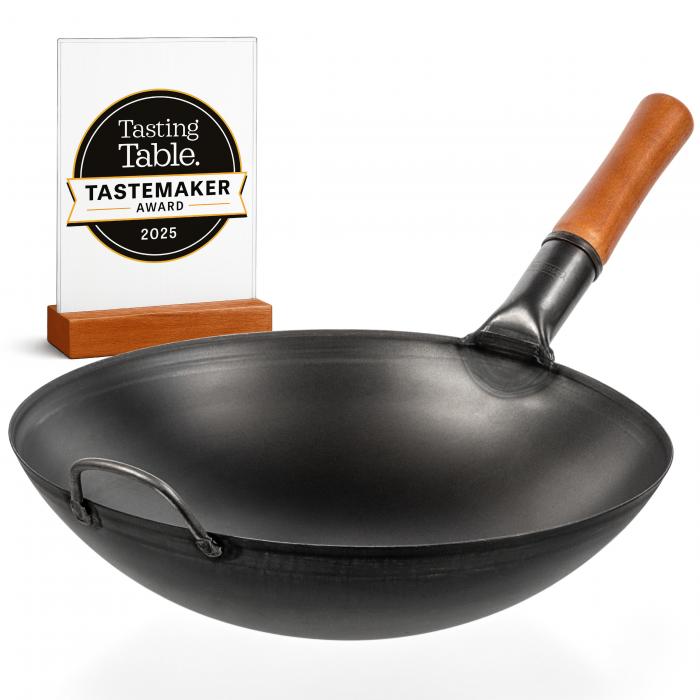 36cm Wok en Acier au Carbone Noir (Fond Rond, Pré-Assaisonnés)
