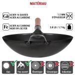 Small Yosukata 36cm Wok en Acier au Carbone Noir (Fond Rond, Pré-Assaisonnés)