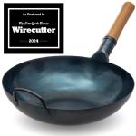 Small Yosukata 34cm Wok en Acier au Carbone Bleu (Fond Plat, Pré-Assaisonnés)
